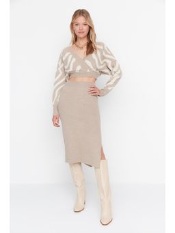 Trendyol - Womens Mink Brown and White Printed Co-Ord (Set of 2)