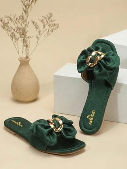 Aroom - Green Women's Comfortable and Soft Insole Bows Flat Sandal