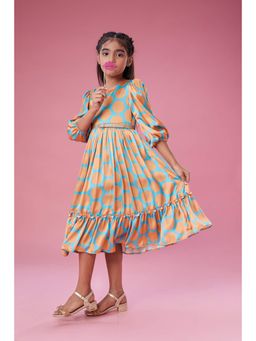 MASTARANG - Long Satin Midi Dress with Three Quarter Balloon Sleeve and Belt (Set of 2)