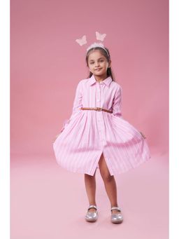 MASTARANG - Striped Full Sleeve Shirt Midi Dress with Belt (Set of 2)