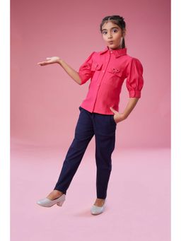 MASTARANG - Shirt with Bead Bow Detail On Pocket and Collar with Puff Sleeve