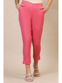 Elleven - Women's Coral Solid Straight Cotton Flax Pant
