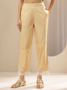Libas - Beige Solid Straight Fit Pant