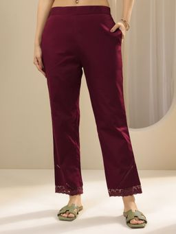 Libas - Burgundy Solid Straight Fit Pant