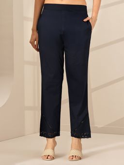Libas - Navy Blue Solid Straight Fit Pant