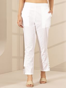 Libas - White Solid Pant with Attached Lace On Slits