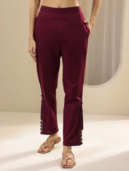 Libas - Burgundy Solid Pant with Attached Lace On Slits
