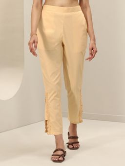 Libas - Beige Solid Pant with Attached Lace On Slits