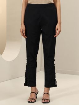 Libas - Black Solid Pant with Attached Lace On Slits