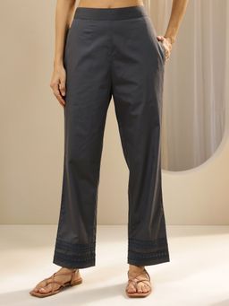 Libas - Grey Solid Relaxed Fit Pant