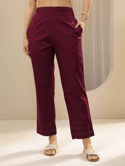 Libas - Burgundy Solid Relaxed Fit Pant