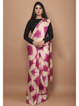 Beatitude - Pink Shade Handwoven Tusshar Silk Tie and Dye Saree with Unstitched Blouse