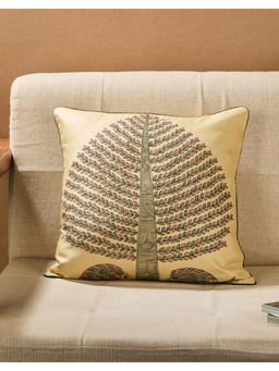 Fabindia - Beige Viscose Silk Madhubani Printed Cushion Cover (16x16 inches)