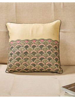 Fabindia - Beige Viscose Silk Madhubani Printed Cushion Cover (12x12 inches)