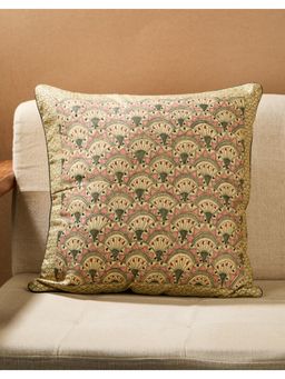 Fabindia - Beige Viscose Silk Madhubani Printed Cushion Cover (18x18 inches)