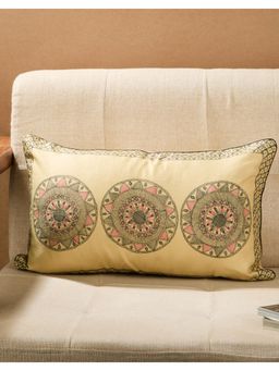 Fabindia - Beige Viscose Silk Madhubani Printed Cushion Cover (12x18 inches)