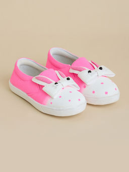 Hopscotch - Pink Bunny Bow Applique Slip-On Sneakers