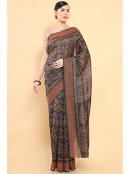 Soch - Women Grey Silk Printed Saree with Unstitched Blouse