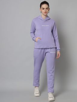 Griffel - Women Basic Solid Regular Fit Lavender Hoody Tracksuit (Set of 2)