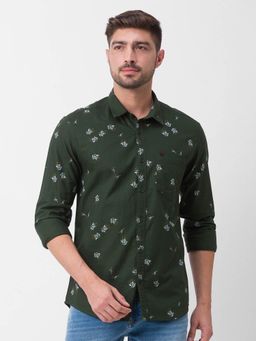 Spykar - Olive Green Cotton Full Sleeve Printed Shirt for Men