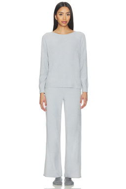 Barefoot Dreams - Cozychic Jersey Roll Pullover & Wide Leg Pant Set