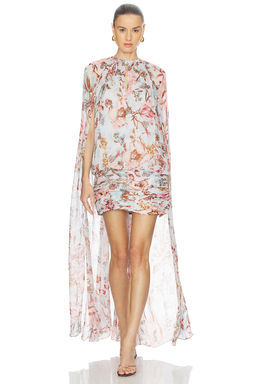 HEMANT AND NANDITA - Ruched Cape Mini Dress