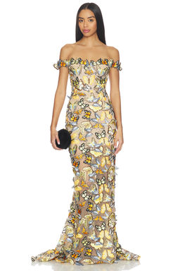 Bronx and Banco - Bella Butterfly Jasmine Off The Shoulder Gown
