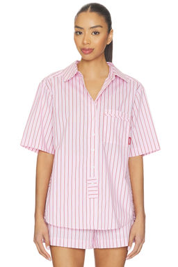 Hommey - Stripe Pajama Short Sleeve Shirt