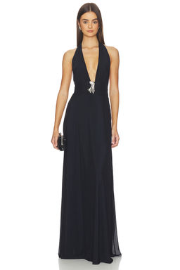 Kate Barton - Plunge Neckline Mesh Halter Dress