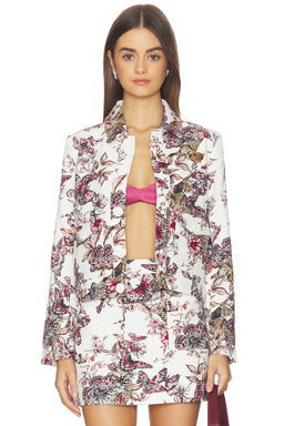 L'AGENCE - Nyx Crop Jacket in White Multi Large Butterfly Jungle