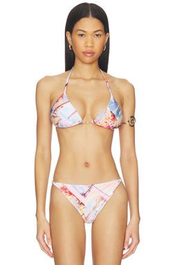L'AGENCE - Kristin Postcard Print Bikini Tri Slider Bra
