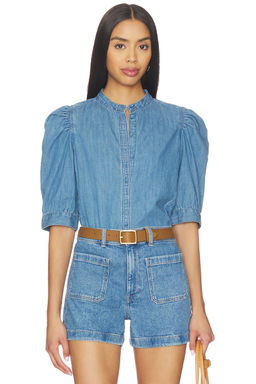 Madewell - Denim Puff Sleeve Band Collar Shirt
