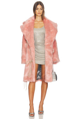 Milkwhite - Faux Fur Coat With Faux Pearls
