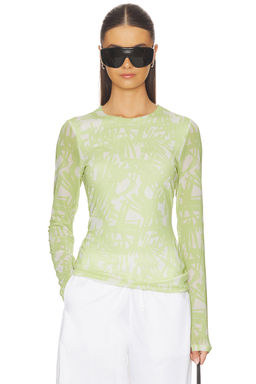 Rag & Bone - Yana Printed Mesh Long Sleeve Tee in Yellow