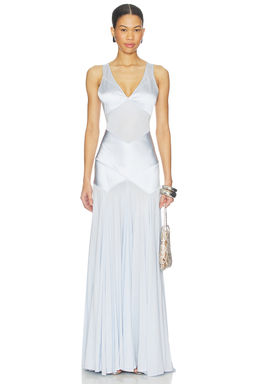 self-portrait - Blue Satin Jersey Maxi Dress