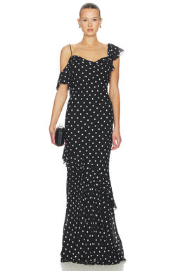 self-portrait - Black Polka Dot Georgette Maxi Dress