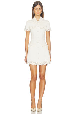 self-portrait - Cream Broderie Denim Mini Dress