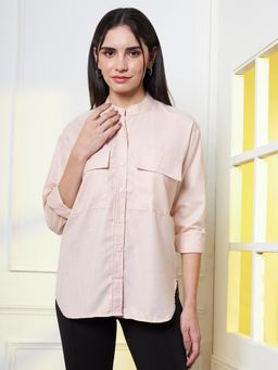 FITHUB - Womens Mandarin Collar Oversized Casual Shirt