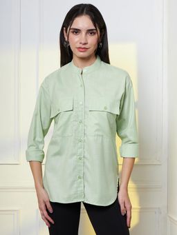 FITHUB - Womens Mandarin Collar Oversized Casual Shirt