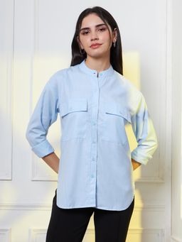 FITHUB - Womens Mandarin Collar Oversized Casual Shirt