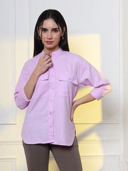 FITHUB - Womens Mandarin Collar Oversized Casual Shirt