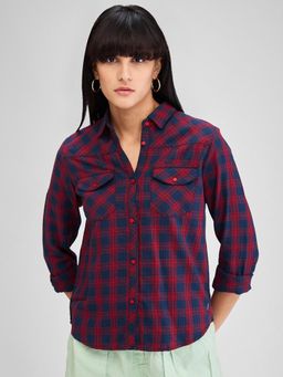 Spykar - Red Regular Fit Checks Full Sleeves Shirt for Women