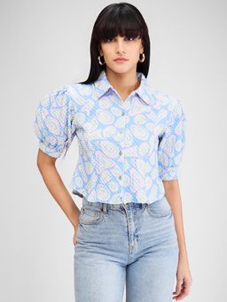 Spykar - Blue Slim Fit Printed Half Sleeves Shirt for Women