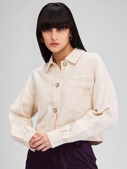 Spykar - Off White Boxy Fit Solid Full Sleeves Shirt for Women