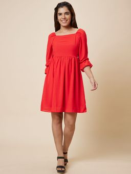 Globus - Women Red Solid Fit And Flare Dress