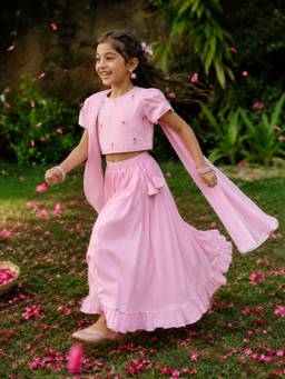 Somersault - Girls Pink Lehenga Choli with Dupatta