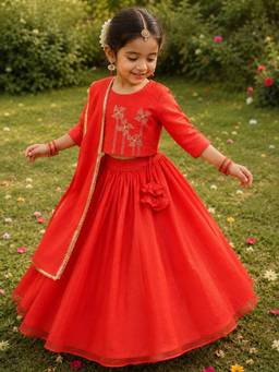 Somersault - Girls Red Lehenga Choli with Dupatta