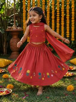 Somersault - Girls Red Lehenga Choli with Dupatta