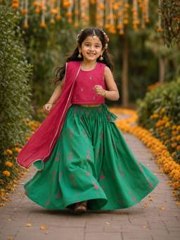 Somersault - Girls Green Lehenga Choli with Dupatta