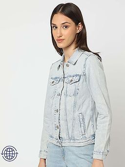 GAP - Blue Solid Cotton Relaxed Jacket